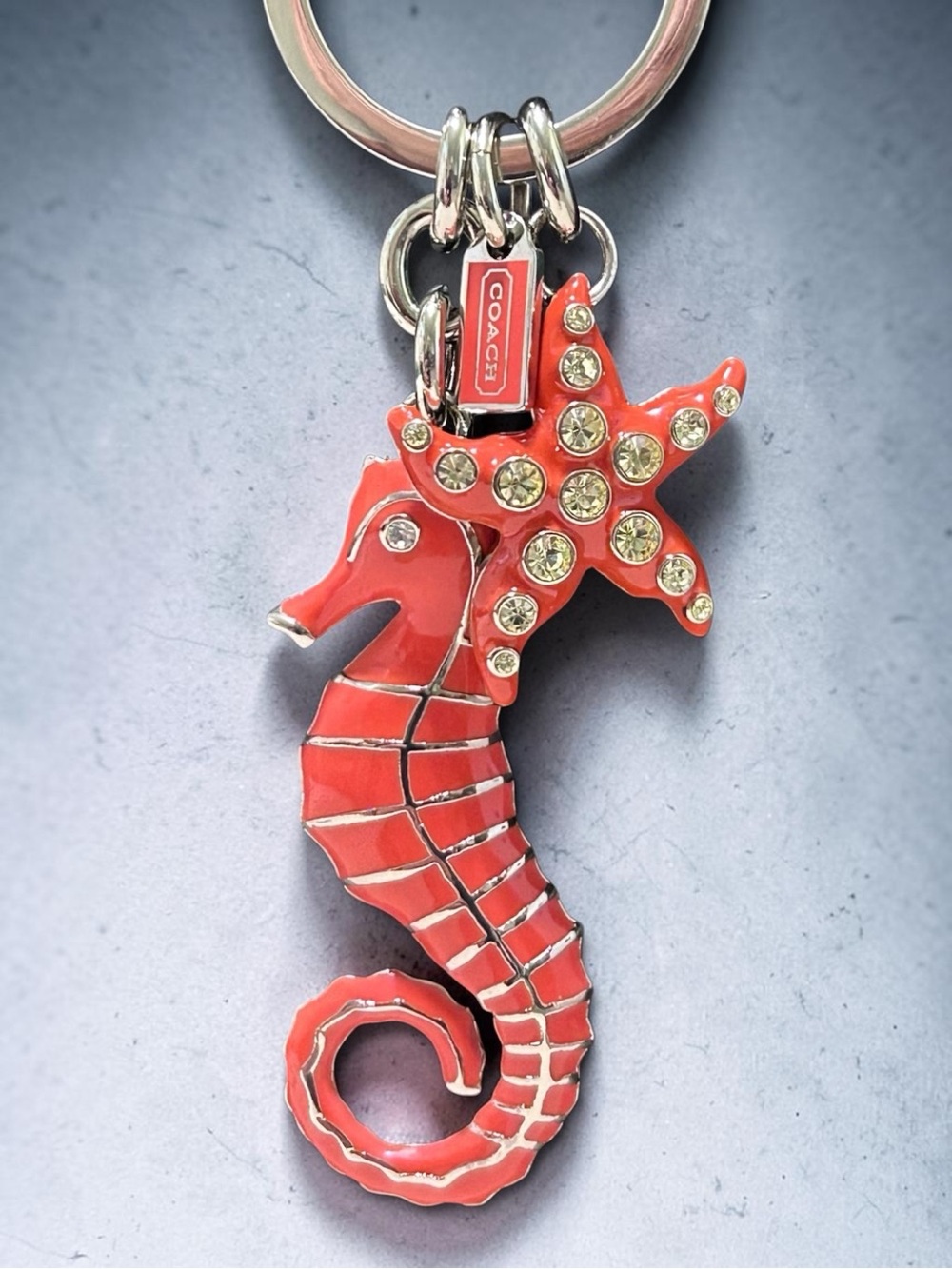 COACH Enameled Seahorse and Starfish Jeweled Bag Charm/ Keyring